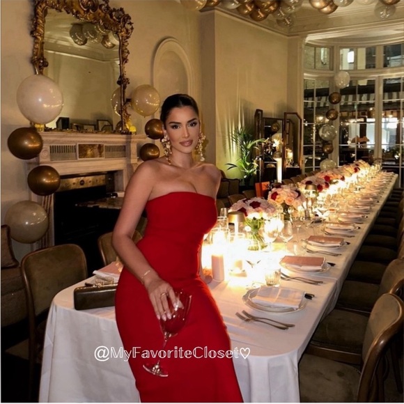 Last one ๐จ Zara Red Fitted Strapless Bodycon Midi Dress stretchy back Slit NWT - Picture 11 of 16